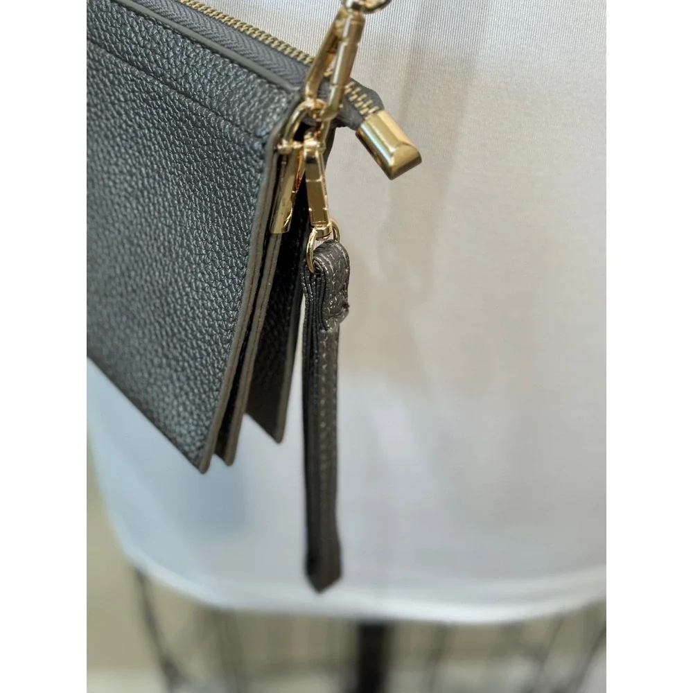 Vegan Leather‎ Grey Shimmer Crossbody Clutch Wristlet Purse Compartments NWT